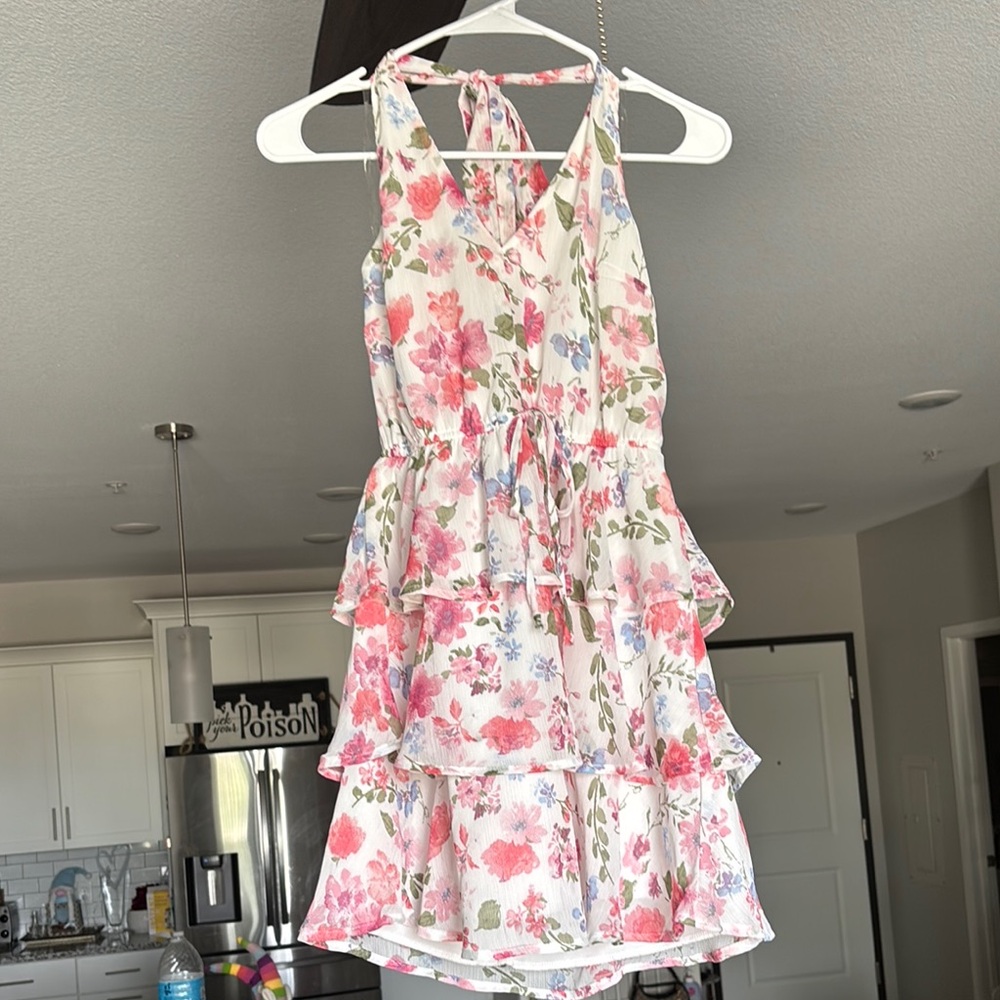Floral Halter Dress with Ruffle Layers